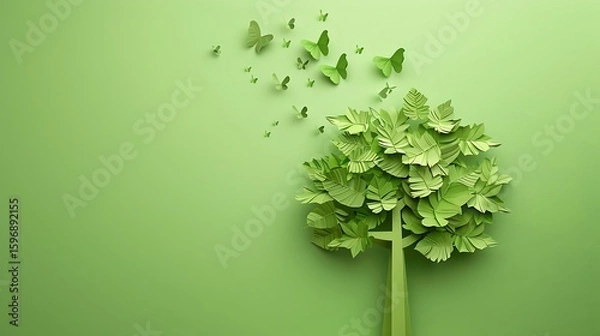 Fototapeta green ecology background minimalist design with tree