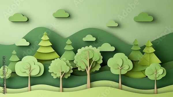 Fototapeta green ecology background minimalist design with tree