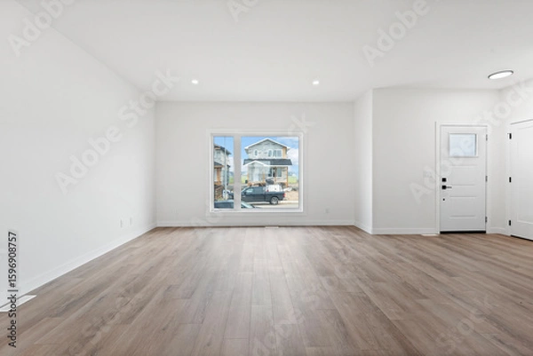 Fototapeta Large, empty room with a window and a door