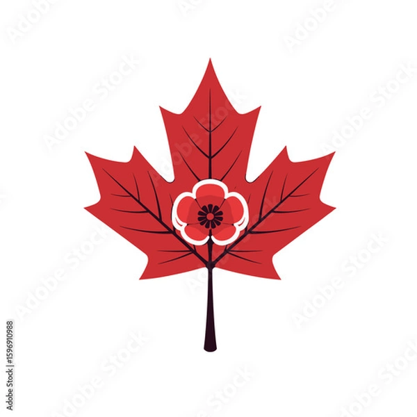 Fototapeta Stylized red maple leaf with a flower symbolizing remembrance of World War I
