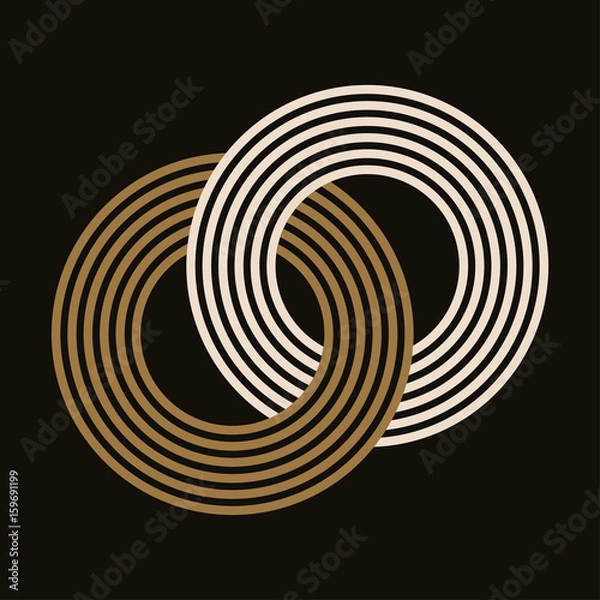 Obraz interlocked striped rings symbol pattern in black and gold