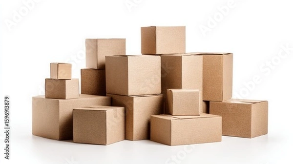 Fototapeta Cardboard moving boxes placed against a white background