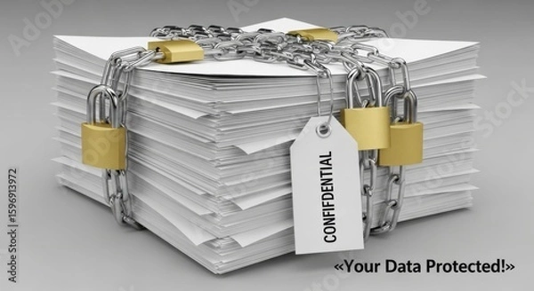 Obraz Stack of Confidential Documents Secured with Chains and Padlocks paper locked