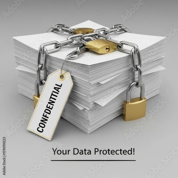 Obraz Stack of Confidential Documents Secured with Chains and Padlocks papers locked