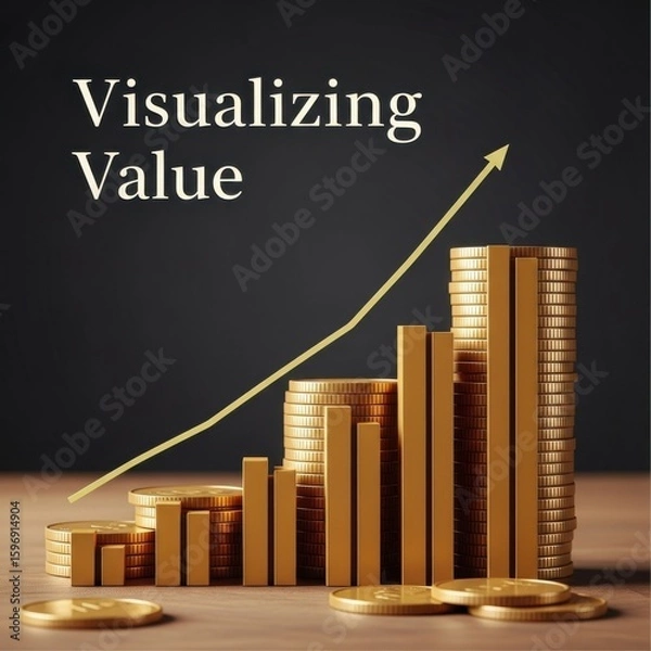 Obraz Stacks of gold coins and golden bar chart with upward trending line financial growth investment