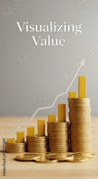 Obraz Stacks of gold coins with yellow bars and upward trending graph financial growth investment