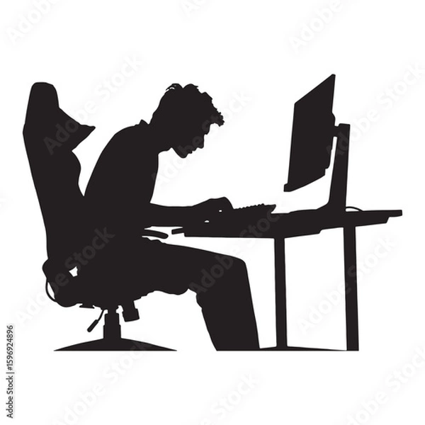 Fototapeta Business people silhouettes working on computers at desks