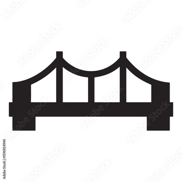 Fototapeta Red velvet ropes create a VIP entrance on a metal bridge silhouette, leading to a premiere event