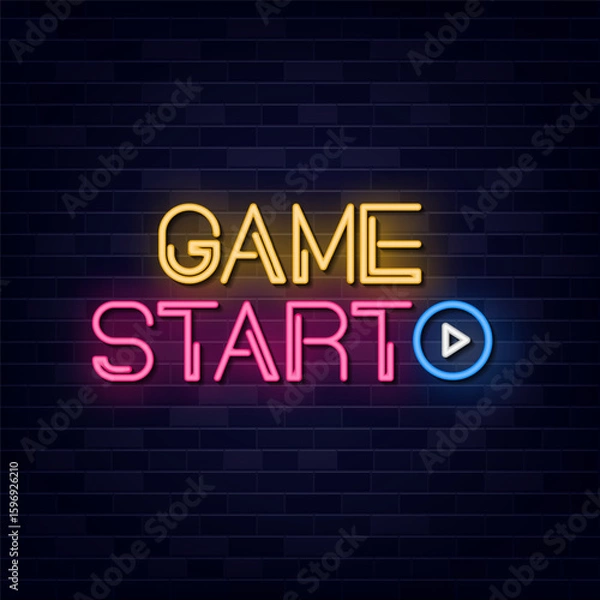 Obraz Neon Game Start Neon Sign Symbol.