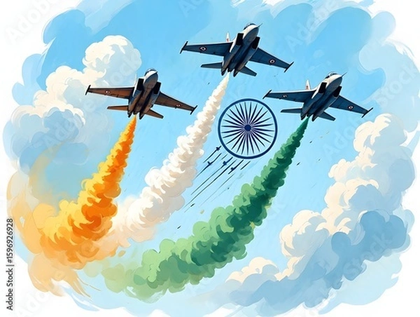 Obraz Indian air force fighter jets flying with tricolor smoke trails for independence day