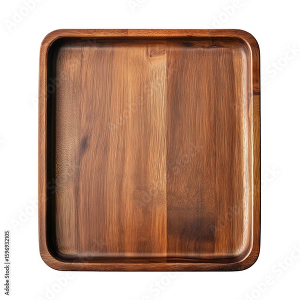 Fototapeta A wooden rectangular  tray with a smooth finish, isolated on a white background or transparent PNG.
