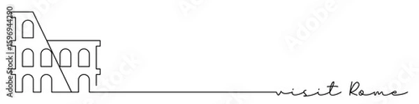 Fototapeta Rome, Italy, Colosseum one line icon with caption. Continuous line drawing style. Footer, header. Vector illustration isolated on white background.