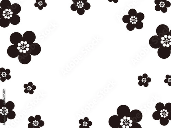 Fototapeta 和柄 梅 フレーム シルエット背景素材