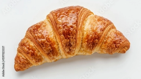 Obraz A single croissant with golden brown crust isolated against a plain white surface background view