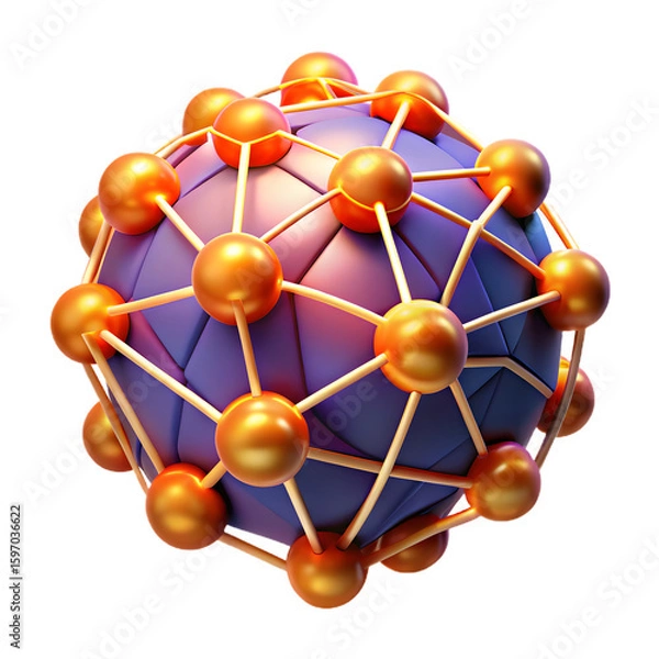 Fototapeta Abstract 3D Geometric Sphere with Interconnected Gold Nodes