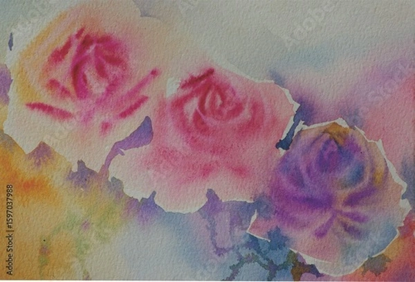 Fototapeta Rose in watercolor style, using warm colors for the background.