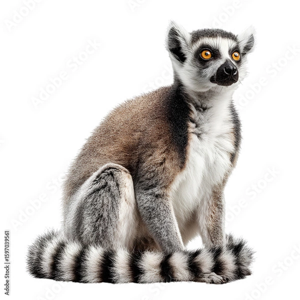 Fototapeta Close-Up of a Ring-Tailed Lemur Isolated on Transparent Background