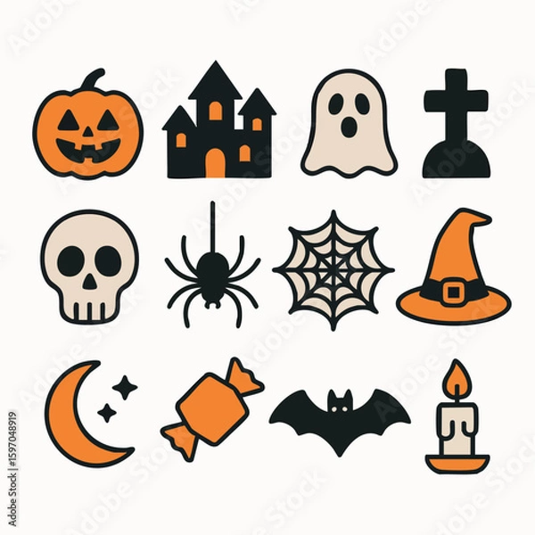 Obraz pack with halloween vector flat icons cute halloween icons Spooky Halloween Icons Set – Vector EPS