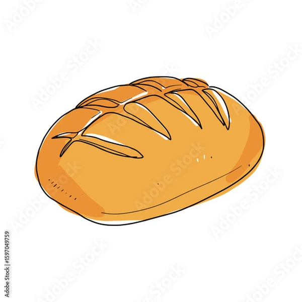Fototapeta Freshly baked bread loaf with decorative score marks  