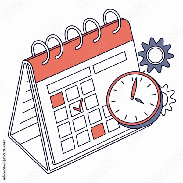Obraz Coral calendar with clock and gears time planning
