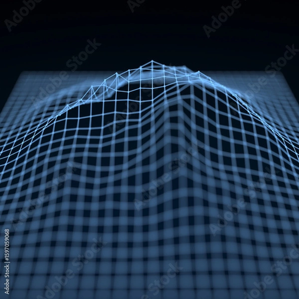 Fototapeta 被写界深度が設定された地形のワイヤーフレーム