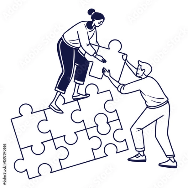 Fototapeta People assembling puzzle pieces together teamwork collaboration