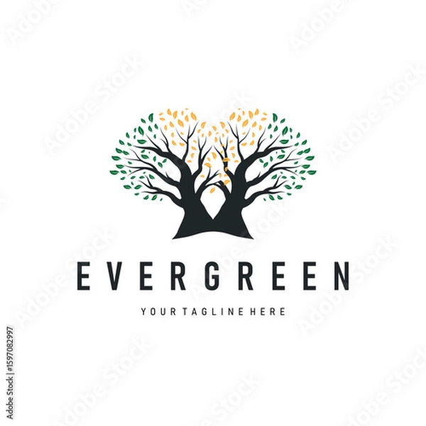 Fototapeta Tree logo design, natural beauty of green earth plants design as a simple and minimalist illustration vector template