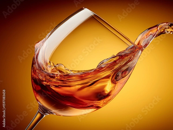 Obraz  Splashing wine in glass on amber background | Elegant motion capture of red drink swirl