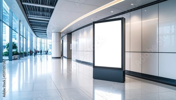 Fototapeta Blank Digital Signage in Modern Architectural Lobby with Advertising Space, and Mockup.