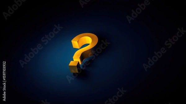 Fototapeta Glowing yellow question mark floating in dark background evokes curiosity and intrigue