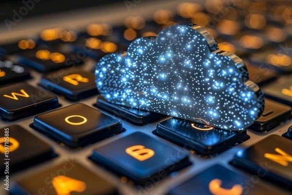 Fototapeta 3d illustration of cloud computing, data center technology, and cybersecurity for digital storage