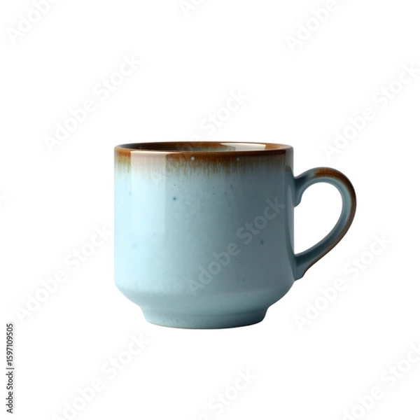 Fototapeta Light blue ceramic coffee mug with brown rim isolated on transparent background