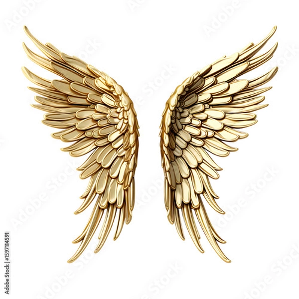 Fototapeta Golden wings isolated on a black background close up view
