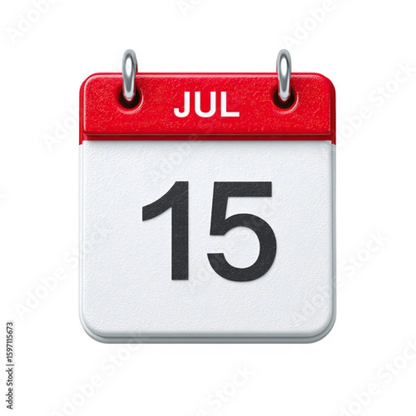 Fototapeta July 15th Calendar Icon - 3D Render on Green