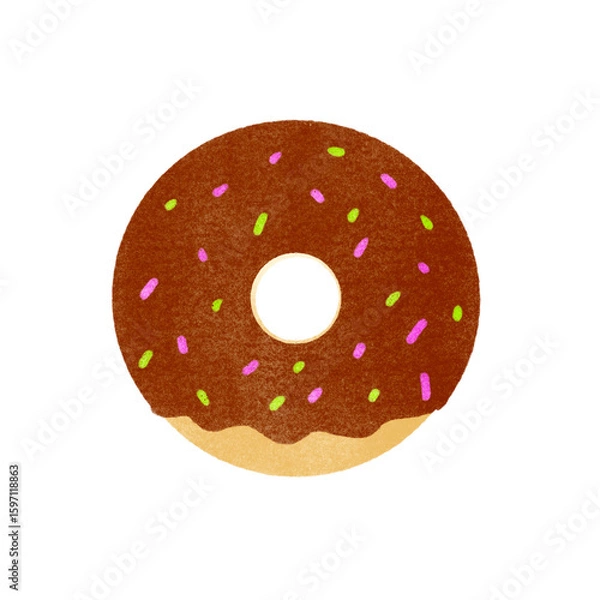 Obraz スタンプ風のチョコドーナツのイラスト