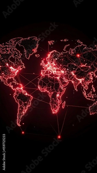 Fototapeta Digital map infected with malware spreading globally