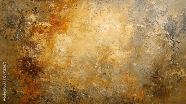 Fototapeta A textured, aged wall with a mix of warm and cool tones, featuring a mix of earthy and metallic colors.