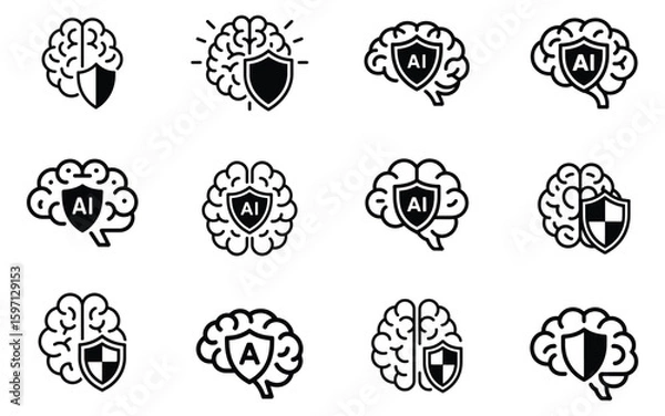 Obraz Seamless Pattern of Brain Icons with Security Shields Representing Artificial Intelligence Protection and Cybersecurity Measures