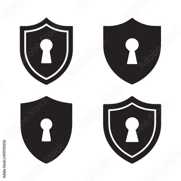 Obraz Shield with Keyhole Icon Set for Security Protection and Privacy Concepts in Black and White