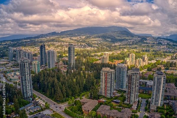 Fototapeta Aerial View of Coquitlam, British Columbia during Summer