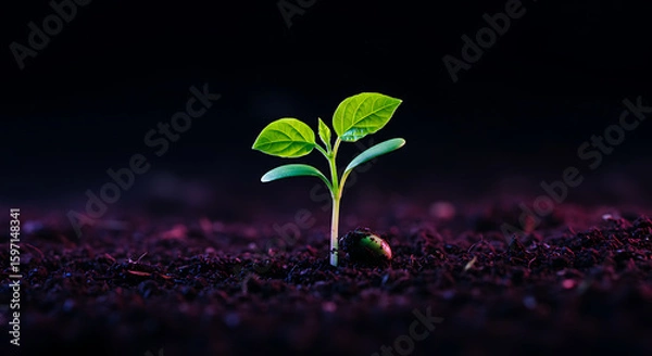 Fototapeta Green Sprout in Dark Soil Symbolizing Growth, New Beginnings, and the Power of Nature's Resilience