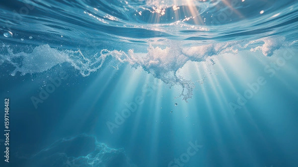 Obraz Underwater serenity sunlight dancing through ocean waves marine environment nature photography tranquil viewpoint calmness concept