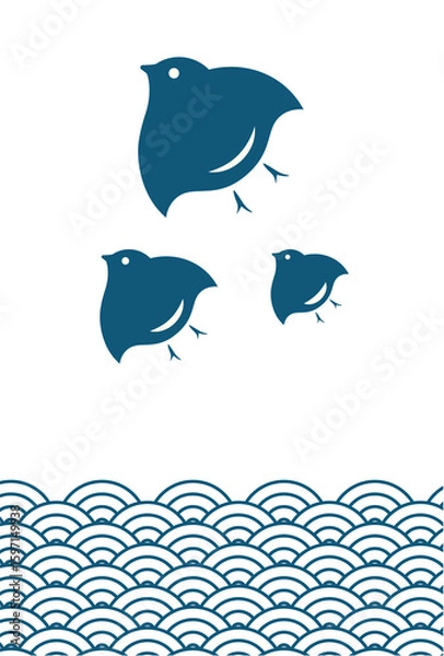 Obraz ネイビーの波千鳥のイラスト	