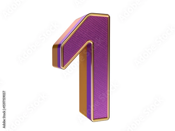 Fototapeta 3D gold purple number 1 Isolated on transparent Background