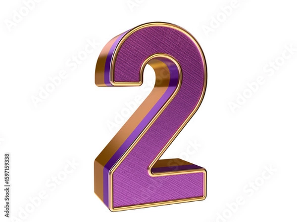 Fototapeta 3D gold purple number 2 Isolated on transparent Background