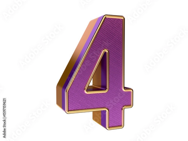 Fototapeta 3D gold purple number 4 Isolated on transparent Background