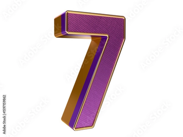 Fototapeta 3D gold purple number 7 Isolated on transparent Background