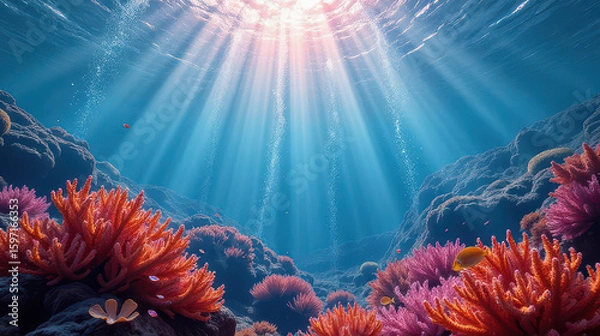 Obraz Underwater coral reef ecosystem exploration ocean depths photography vibrant environment aerial view marine life discovery