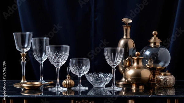 Obraz Elegant glassware display at luxurious event dining table still life sophisticated atmosphere close-up decorative appeal