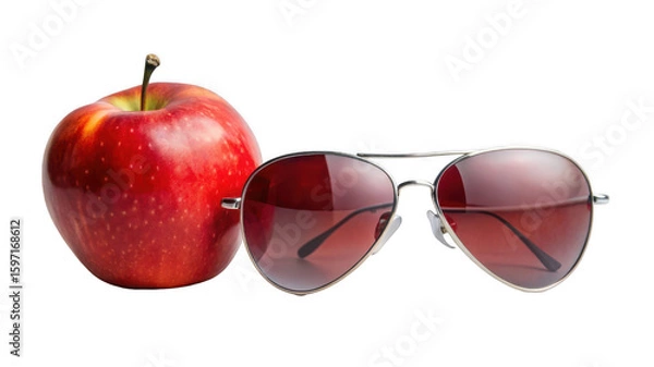 Fototapeta red apple and aviator sunglass isolated on transparent